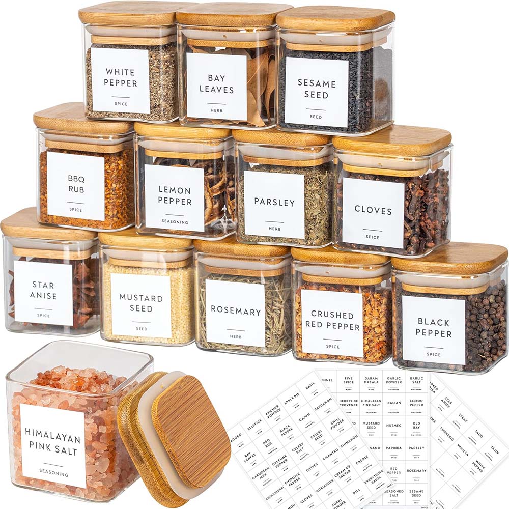 Spice Jar Labels - 5oz Glass Jars Set with Spice