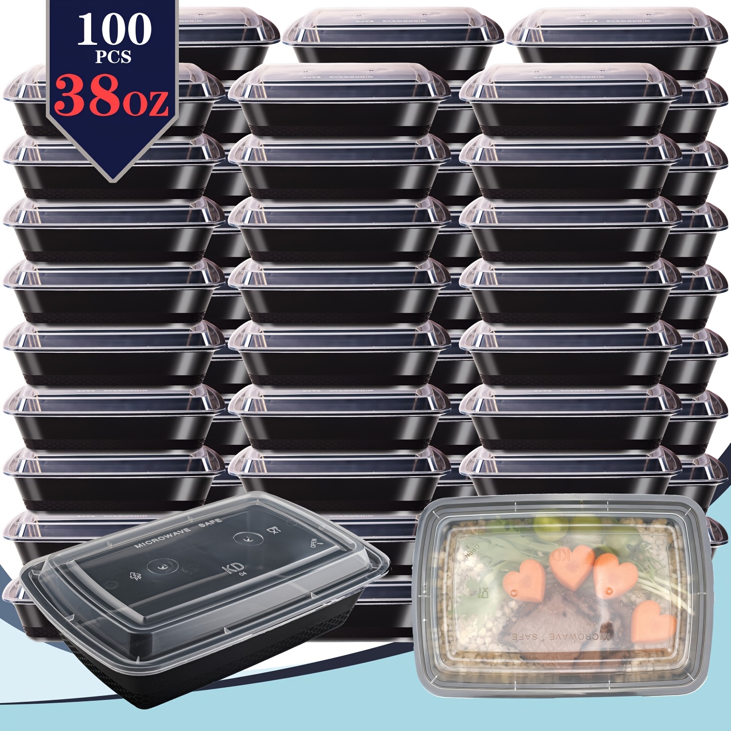 Meal Prep Container - usBlack 100pcs (50 Containers & 50