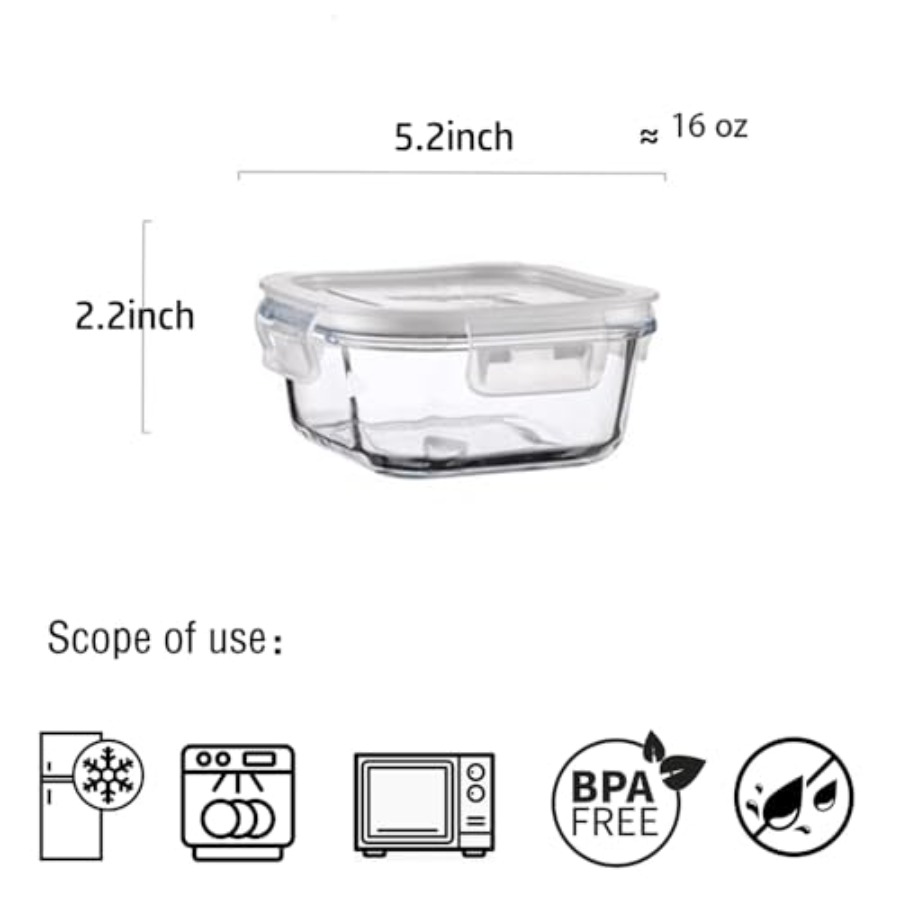 16oz Square Glass Food Storage - Meal Prep Container recensie en prijs